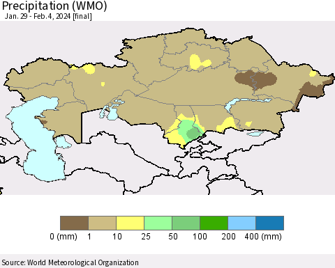 Kazakhstan Precipitation (WMO) Thematic Map For 1/29/2024 - 2/4/2024