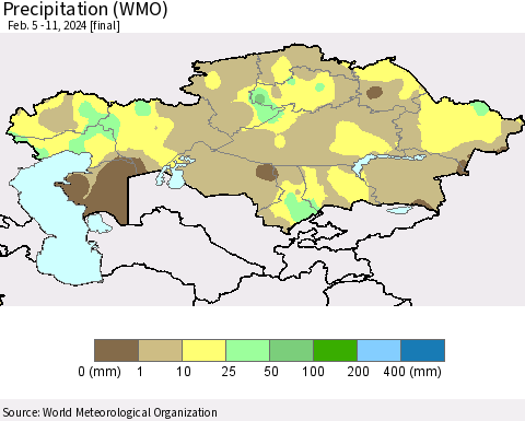 Kazakhstan Precipitation (WMO) Thematic Map For 2/5/2024 - 2/11/2024