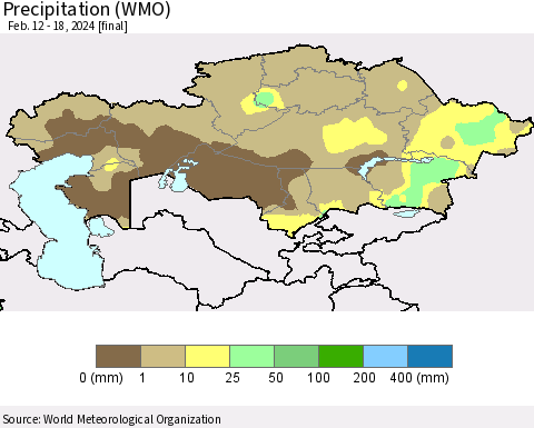 Kazakhstan Precipitation (WMO) Thematic Map For 2/12/2024 - 2/18/2024