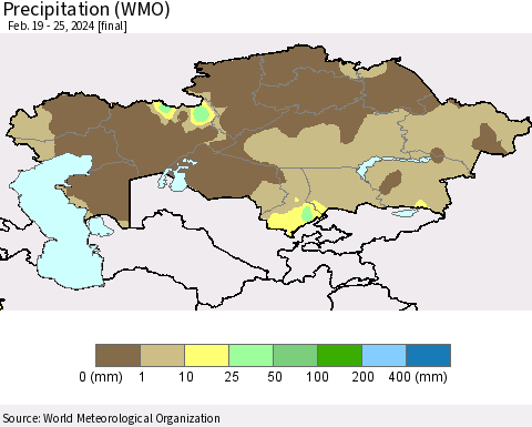 Kazakhstan Precipitation (WMO) Thematic Map For 2/19/2024 - 2/25/2024