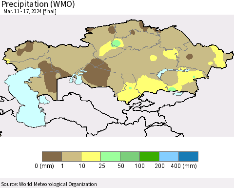 Kazakhstan Precipitation (WMO) Thematic Map For 3/11/2024 - 3/17/2024