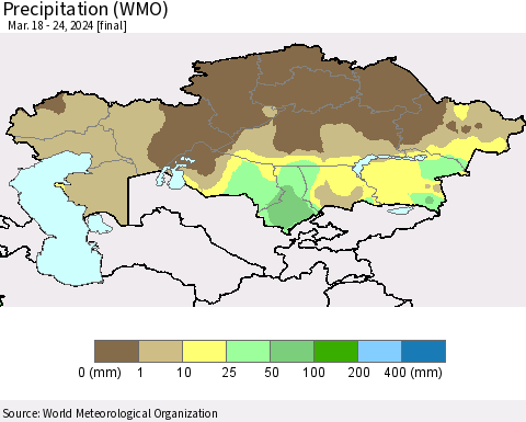 Kazakhstan Precipitation (WMO) Thematic Map For 3/18/2024 - 3/24/2024