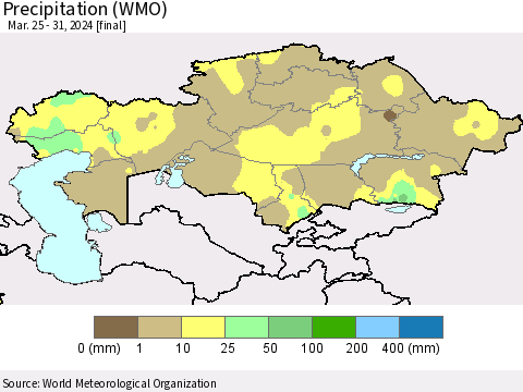 Kazakhstan Precipitation (WMO) Thematic Map For 3/25/2024 - 3/31/2024