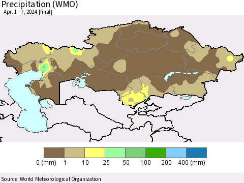 Kazakhstan Precipitation (WMO) Thematic Map For 4/1/2024 - 4/7/2024