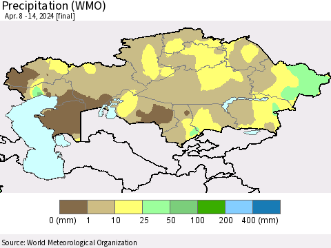 Kazakhstan Precipitation (WMO) Thematic Map For 4/8/2024 - 4/14/2024