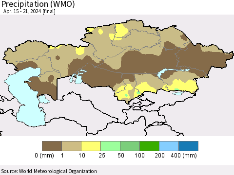 Kazakhstan Precipitation (WMO) Thematic Map For 4/15/2024 - 4/21/2024