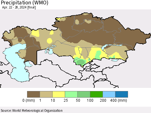 Kazakhstan Precipitation (WMO) Thematic Map For 4/22/2024 - 4/28/2024