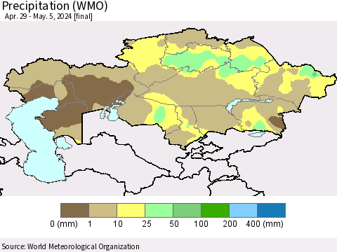 Kazakhstan Precipitation (WMO) Thematic Map For 4/29/2024 - 5/5/2024