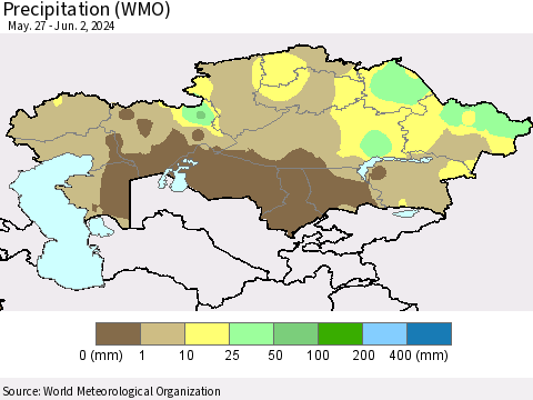 Kazakhstan Precipitation (WMO) Thematic Map For 5/27/2024 - 6/2/2024