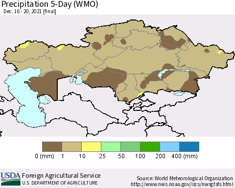 Kazakhstan Precipitation 5-Day (WMO) Thematic Map For 12/16/2021 - 12/20/2021