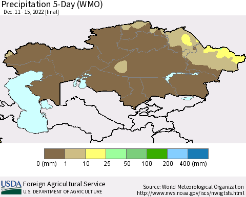 Kazakhstan Precipitation 5-Day (WMO) Thematic Map For 12/11/2022 - 12/15/2022