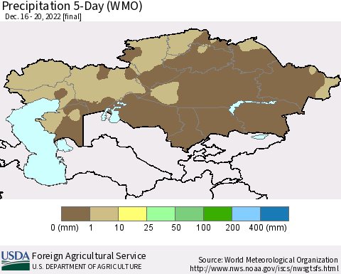 Kazakhstan Precipitation 5-Day (WMO) Thematic Map For 12/16/2022 - 12/20/2022
