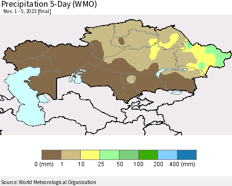 Kazakhstan Precipitation 5-Day (WMO) Thematic Map For 11/1/2023 - 11/5/2023