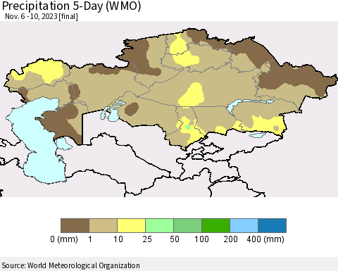 Kazakhstan Precipitation 5-Day (WMO) Thematic Map For 11/6/2023 - 11/10/2023