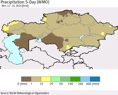 Kazakhstan Precipitation 5-Day (WMO) Thematic Map For 11/11/2023 - 11/15/2023