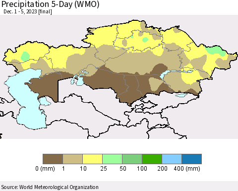 Kazakhstan Precipitation 5-Day (WMO) Thematic Map For 12/1/2023 - 12/5/2023