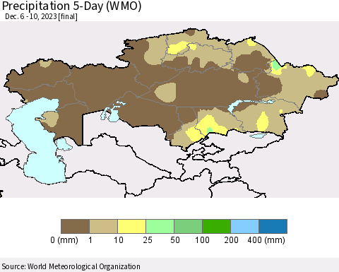 Kazakhstan Precipitation 5-Day (WMO) Thematic Map For 12/6/2023 - 12/10/2023