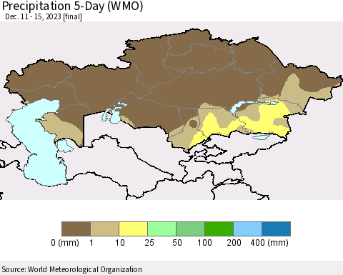 Kazakhstan Precipitation 5-Day (WMO) Thematic Map For 12/11/2023 - 12/15/2023