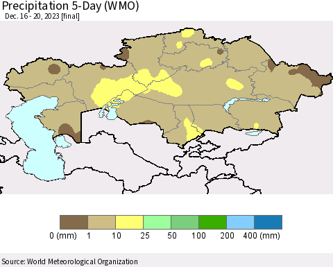 Kazakhstan Precipitation 5-Day (WMO) Thematic Map For 12/16/2023 - 12/20/2023
