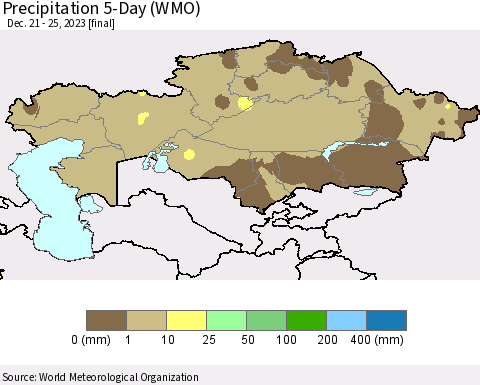 Kazakhstan Precipitation 5-Day (WMO) Thematic Map For 12/21/2023 - 12/25/2023