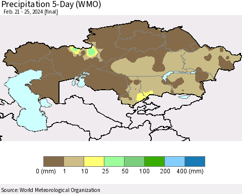 Kazakhstan Precipitation 5-Day (WMO) Thematic Map For 2/21/2024 - 2/25/2024