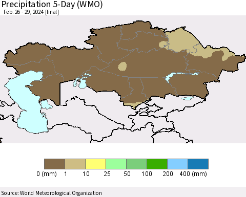 Kazakhstan Precipitation 5-Day (WMO) Thematic Map For 2/26/2024 - 2/29/2024