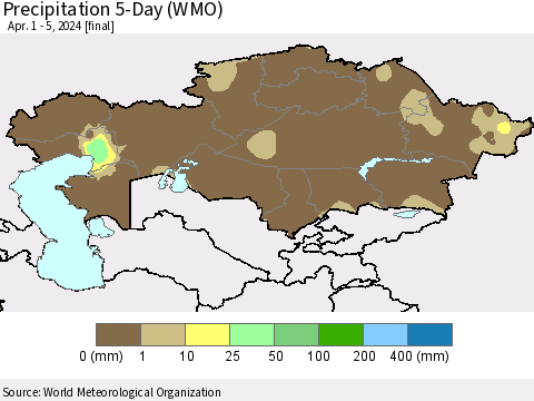 Kazakhstan Precipitation 5-Day (WMO) Thematic Map For 4/1/2024 - 4/5/2024