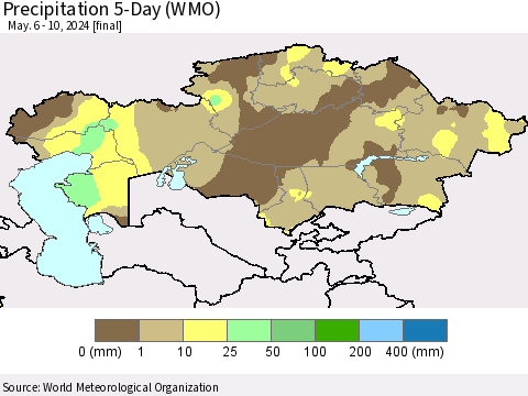 Kazakhstan Precipitation 5-Day (WMO) Thematic Map For 5/6/2024 - 5/10/2024
