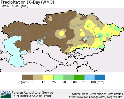 Kazakhstan Precipitation 10-Day (WMO) Thematic Map For 10/6/2021 - 10/15/2021