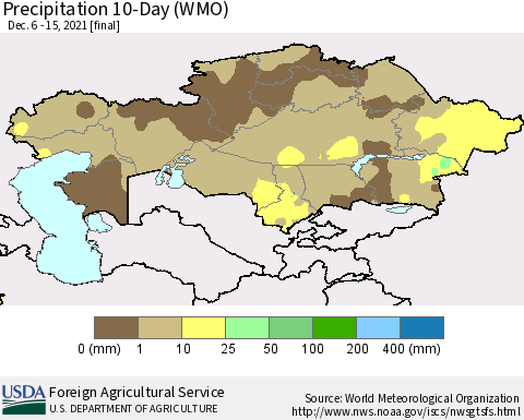 Kazakhstan Precipitation 10-Day (WMO) Thematic Map For 12/6/2021 - 12/15/2021