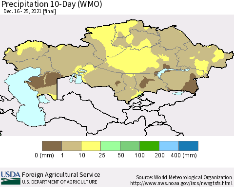 Kazakhstan Precipitation 10-Day (WMO) Thematic Map For 12/16/2021 - 12/25/2021