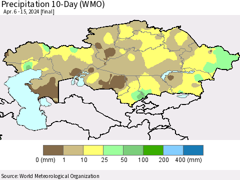 Kazakhstan Precipitation 10-Day (WMO) Thematic Map For 4/6/2024 - 4/15/2024