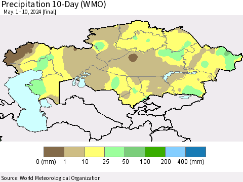 Kazakhstan Precipitation 10-Day (WMO) Thematic Map For 5/1/2024 - 5/10/2024