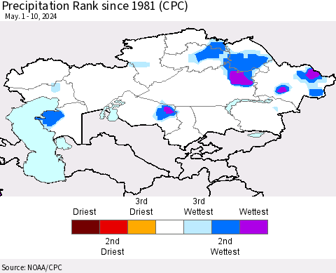 Kazakhstan Precipitation Rank since 1981 (CPC) Thematic Map For 5/1/2024 - 5/10/2024