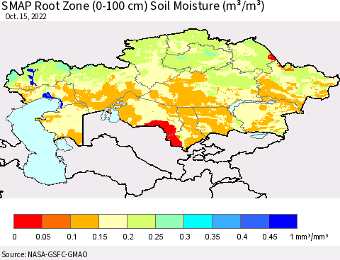 Kazakhstan SMAP Root Zone (0-100 cm) Soil Moisture (m³/m³) Thematic Map For 10/11/2022 - 10/15/2022