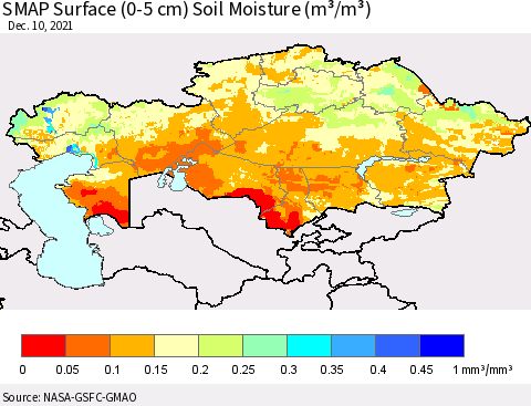 Kazakhstan SMAP Surface (0-5 cm) Soil Moisture (m³/m³) Thematic Map For 12/6/2021 - 12/10/2021