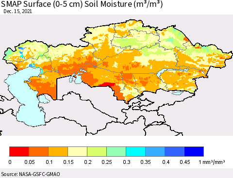 Kazakhstan SMAP Surface (0-5 cm) Soil Moisture (m³/m³) Thematic Map For 12/11/2021 - 12/15/2021