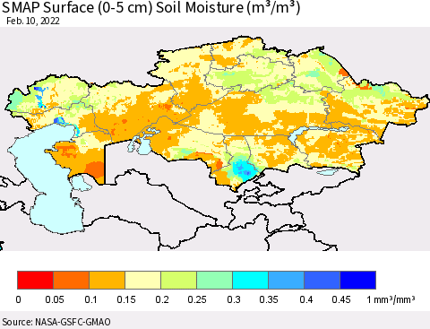 Kazakhstan SMAP Surface (0-5 cm) Soil Moisture (m³/m³) Thematic Map For 2/6/2022 - 2/10/2022