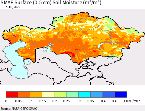 Kazakhstan SMAP Surface (0-5 cm) Soil Moisture (m³/m³) Thematic Map For 6/6/2022 - 6/10/2022
