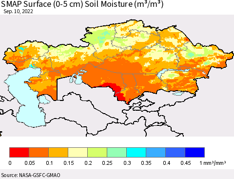 Kazakhstan SMAP Surface (0-5 cm) Soil Moisture (m³/m³) Thematic Map For 9/6/2022 - 9/10/2022