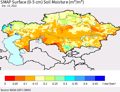 Kazakhstan SMAP Surface (0-5 cm) Soil Moisture (m³/m³) Thematic Map For 12/6/2022 - 12/10/2022