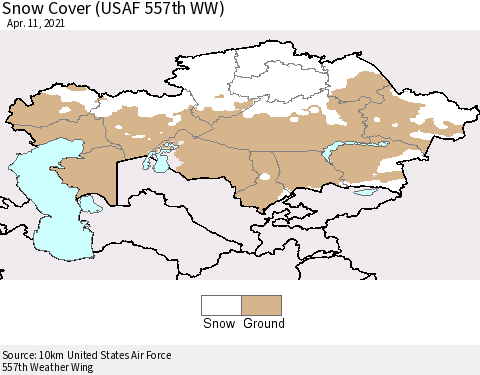 Kazakhstan Snow Cover (USAF 557th WW) Thematic Map For 4/5/2021 - 4/11/2021