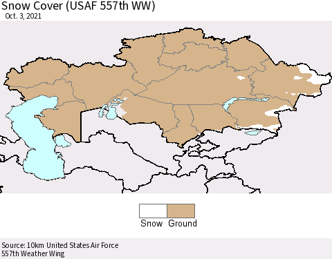 Kazakhstan Snow Cover (USAF 557th WW) Thematic Map For 9/27/2021 - 10/3/2021