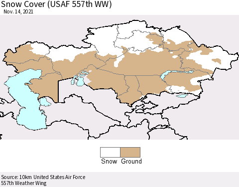 Kazakhstan Snow Cover (USAF 557th WW) Thematic Map For 11/8/2021 - 11/14/2021