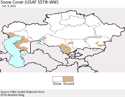 Kazakhstan Snow Cover (USAF 557th WW) Thematic Map For 1/3/2022 - 1/9/2022