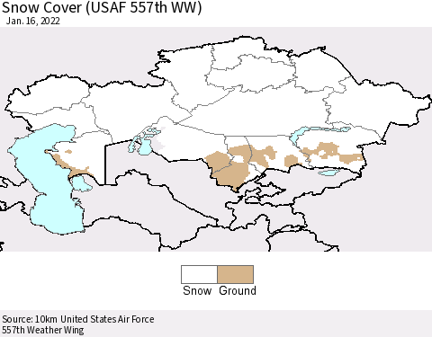 Kazakhstan Snow Cover (USAF 557th WW) Thematic Map For 1/10/2022 - 1/16/2022