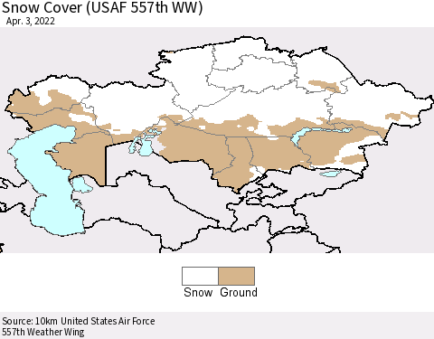Kazakhstan Snow Cover (USAF 557th WW) Thematic Map For 3/28/2022 - 4/3/2022