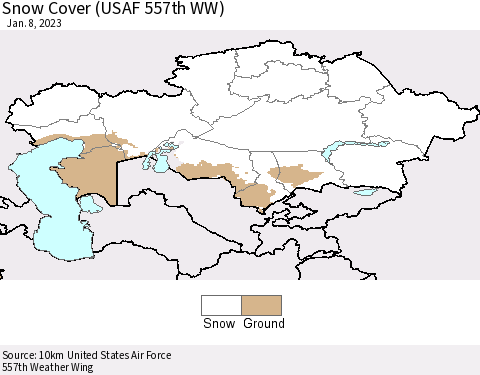 Kazakhstan Snow Cover (USAF 557th WW) Thematic Map For 1/2/2023 - 1/8/2023