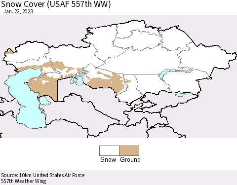 Kazakhstan Snow Cover (USAF 557th WW) Thematic Map For 1/16/2023 - 1/22/2023
