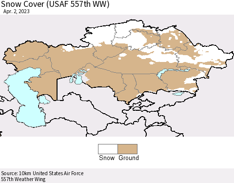 Kazakhstan Snow Cover (USAF 557th WW) Thematic Map For 3/27/2023 - 4/2/2023